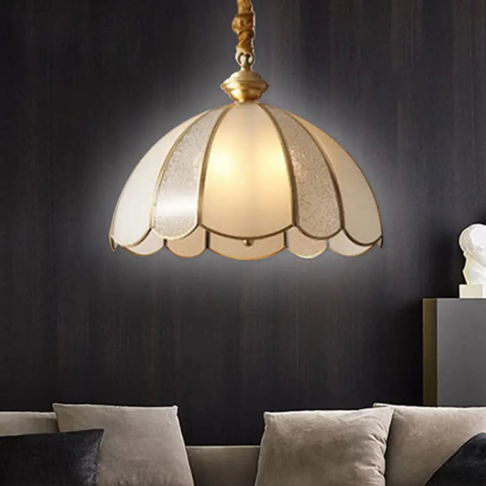 Gold Scalloped Pendant Light With Frosted Glass - Single-Bulb Traditional Hanging Fixture 1 /