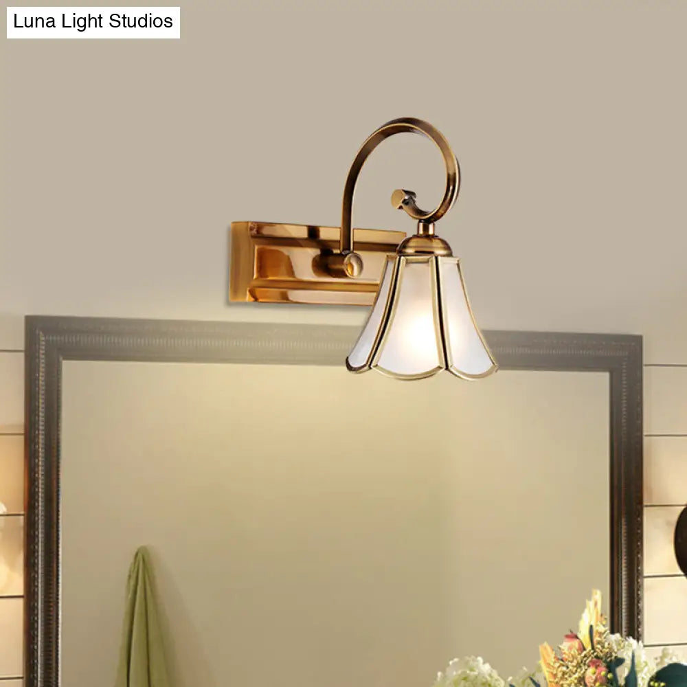 Gold Scalloped Vanity Lamp - Colonial Style 1/2/3-Head Bathroom Wall Lighting Fixture