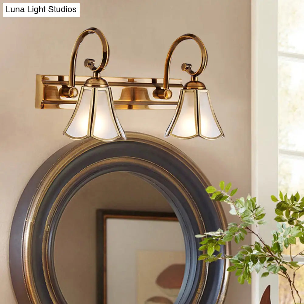 Gold Scalloped Vanity Lamp - Colonial Style 1/2/3-Head Bathroom Wall Lighting Fixture