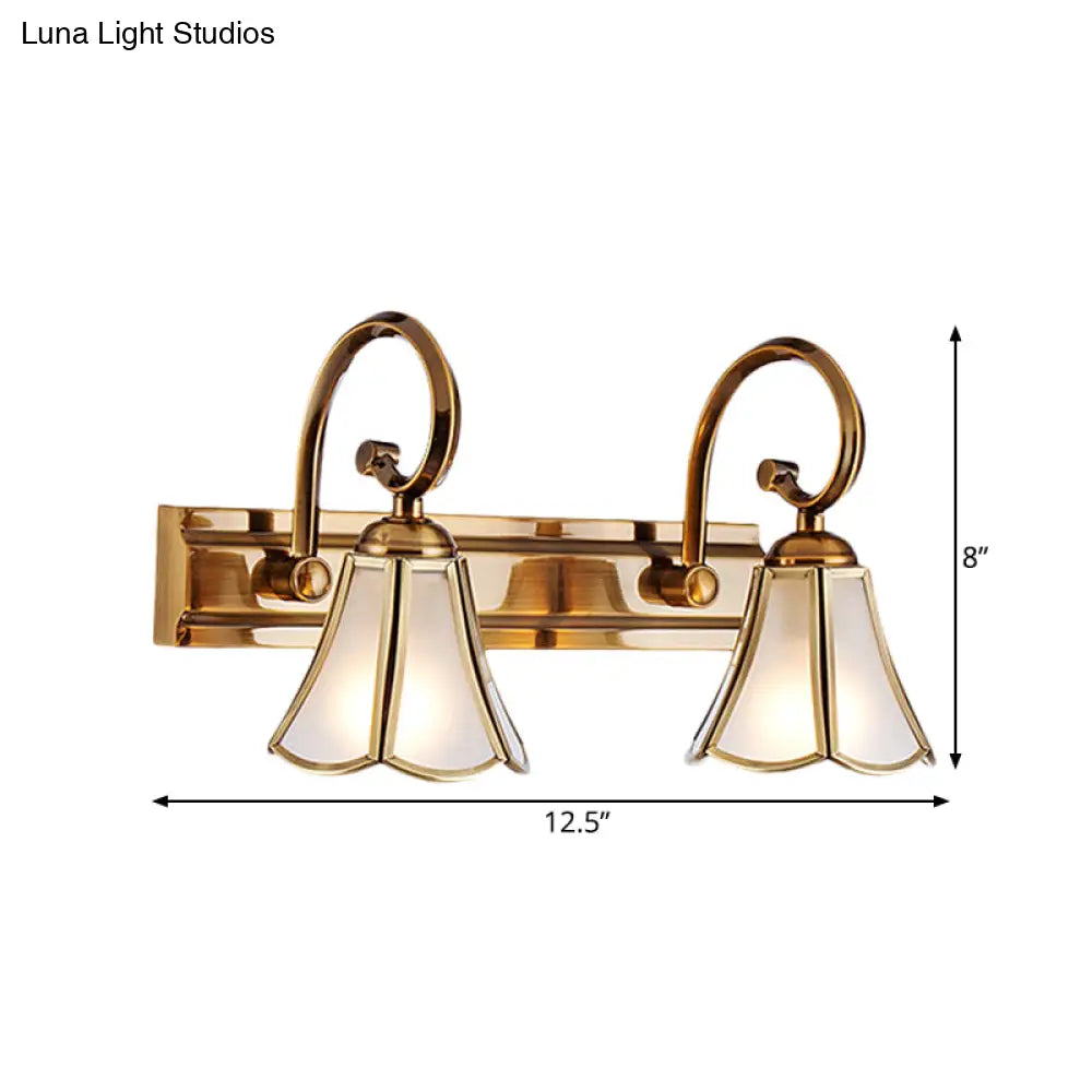 Gold Scalloped Vanity Lamp - Colonial Style 1/2/3-Head Bathroom Wall Lighting Fixture