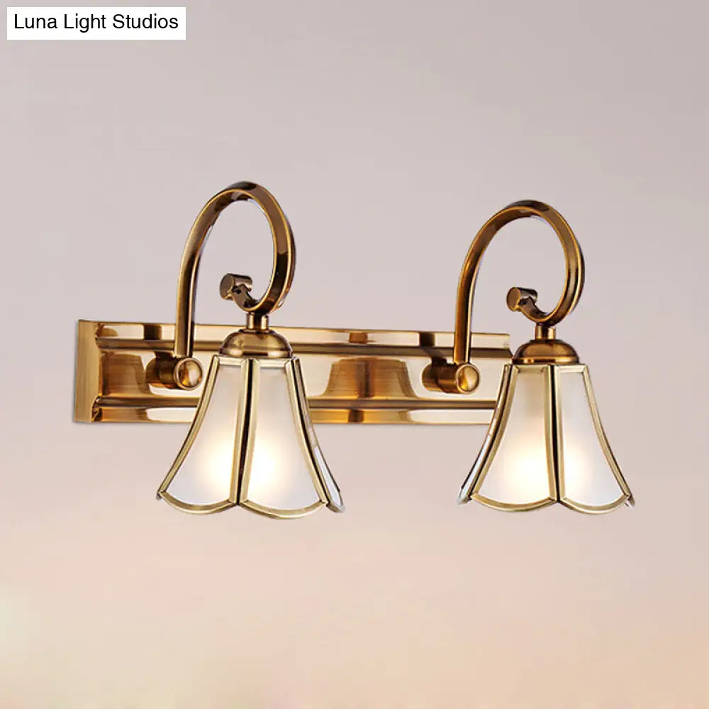 Gold Scalloped Vanity Lamp - Colonial Style 1/2/3-Head Bathroom Wall Lighting Fixture