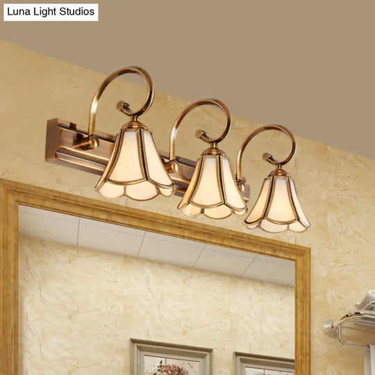 Gold Scalloped Vanity Lamp - Colonial Style 1/2/3-Head Bathroom Wall Lighting Fixture