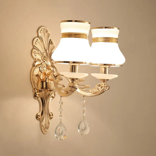 Gold Scrolled Arm Wall Mount Lamp With Crystal Accent - Elegant Metallic Sconce 2 / B