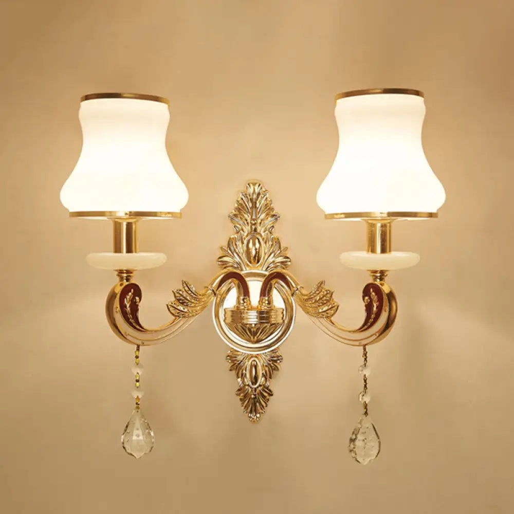 Gold Scrolled Arm Wall Mount Lamp With Crystal Accent - Elegant Metallic Sconce 2 / D