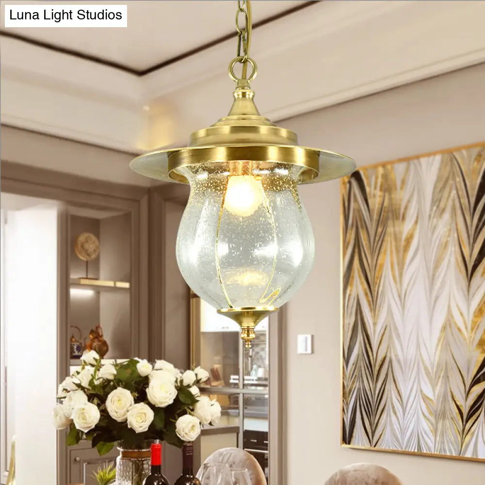 Gold Seeded Glass Urn Pendant Light With 1 Bulb - Elegant Suspended Lighting Fixture