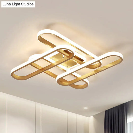 Gold Semi Flush Led Ceiling Light Fixture For Living Room With Oval Acrylic Shade - Warm/White