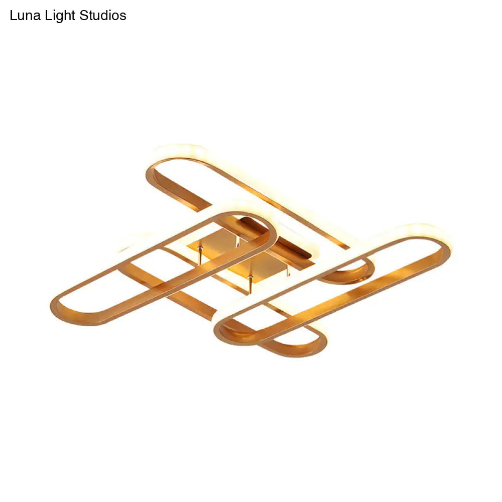 Gold Semi Flush Led Ceiling Light Fixture For Living Room With Oval Acrylic Shade - Warm/White