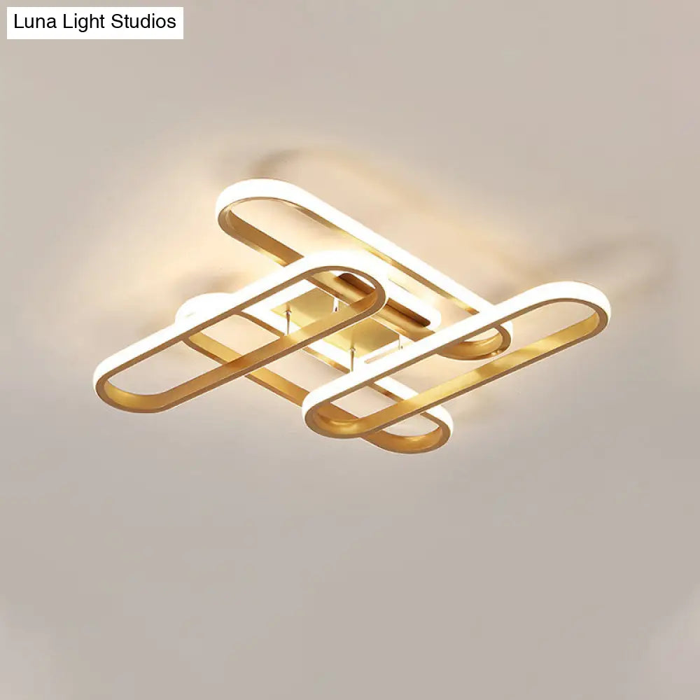 Gold Semi Flush Led Ceiling Light Fixture For Living Room With Oval Acrylic Shade - Warm/White