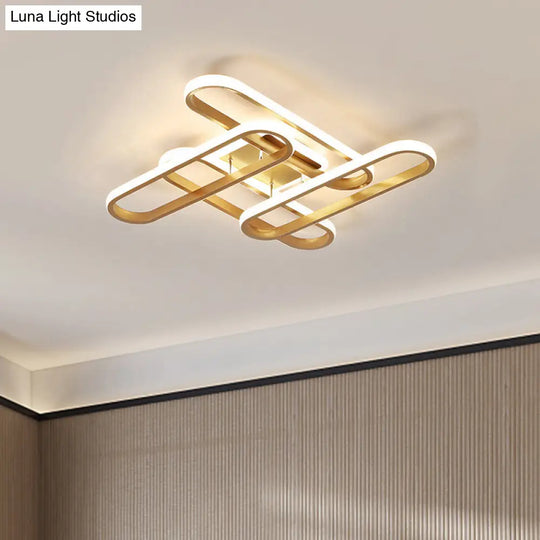 Gold Semi Flush Led Ceiling Light Fixture For Living Room With Oval Acrylic Shade - Warm/White /