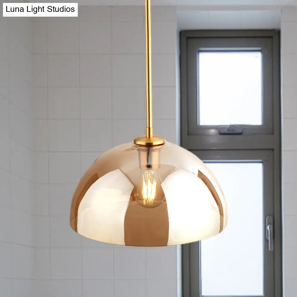 Minimalist Gold Pendant Light Kit | Single-Bulb Tan/Smoke Gray Mirror Glass Hanging Ceiling Lamp Tan