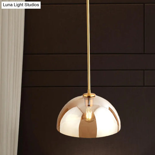 Minimalist Gold Pendant Light Kit | Single-Bulb Tan/Smoke Gray Mirror Glass Hanging Ceiling Lamp