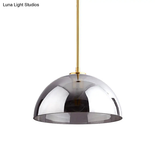 Minimalist Gold Pendant Light Kit | Single-Bulb Tan/Smoke Gray Mirror Glass Hanging Ceiling Lamp