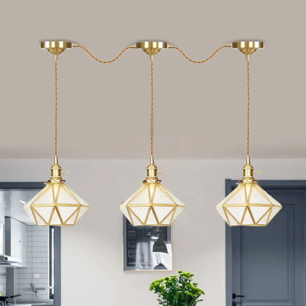 Gold Series Diamond Multi-Light Pendant With Clear Water Glass Traditional 3/5/7-Light Suspension