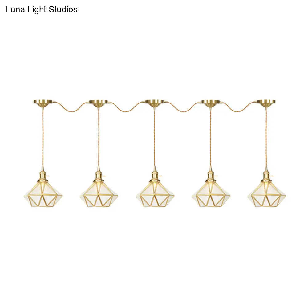 Gold Series Diamond Multi-Light Pendant With Clear Water Glass Traditional 3/5/7-Light Suspension