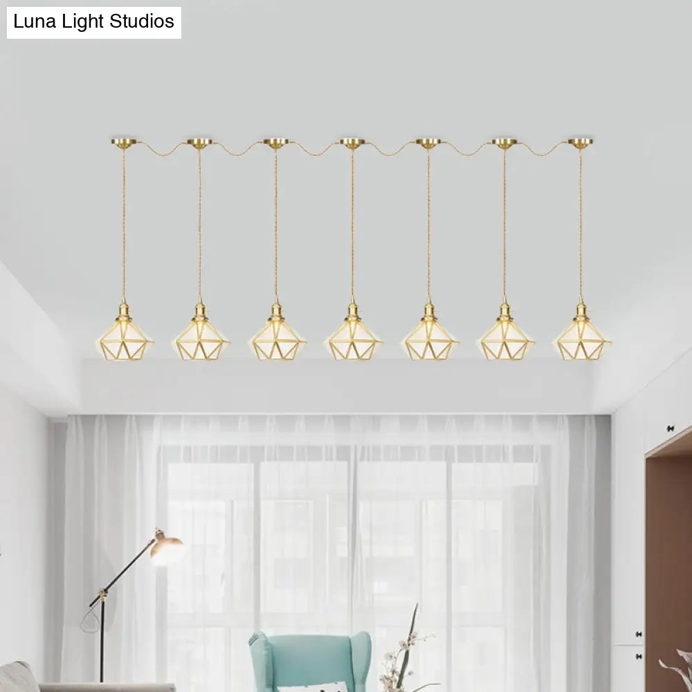 Gold Series Diamond Multi-Light Pendant With Clear Water Glass Traditional 3/5/7-Light Suspension