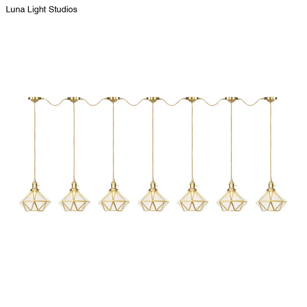 Gold Series Diamond Multi-Light Pendant With Clear Water Glass Traditional 3/5/7-Light Suspension