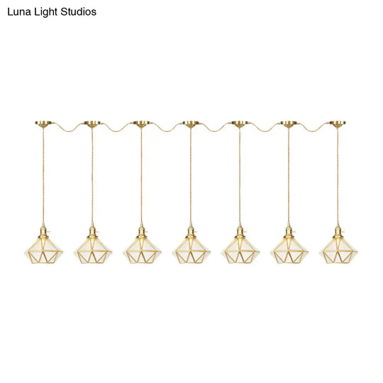 Gold Series Diamond Multi-Light Pendant With Clear Water Glass Traditional 3/5/7-Light Suspension