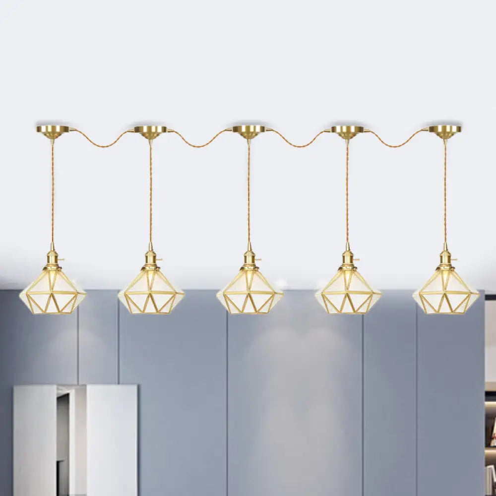 Gold Series Diamond Multi-Light Pendant With Clear Water Glass Traditional 3/5/7-Light Suspension