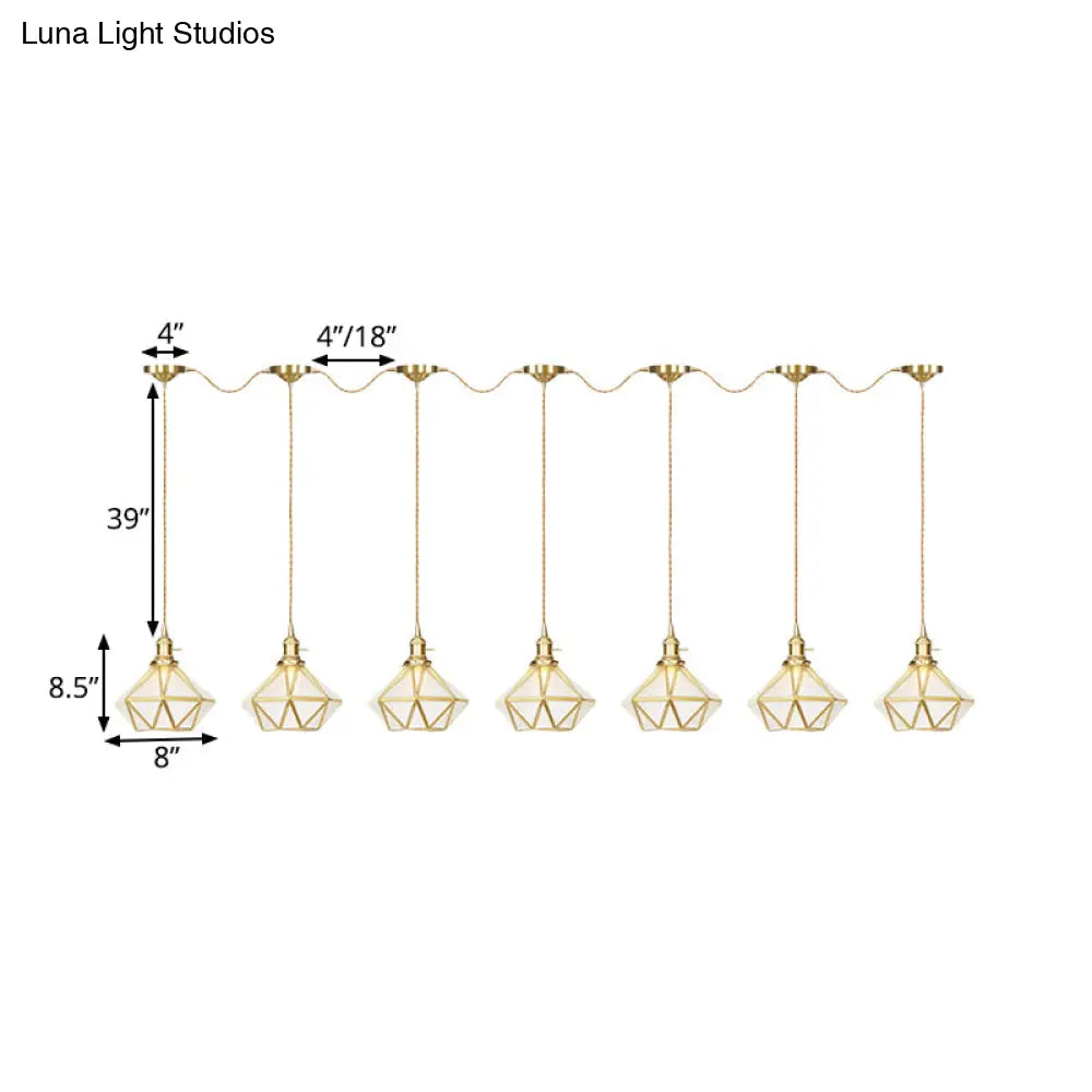 Gold Series Diamond Multi-Light Pendant With Clear Water Glass Traditional 3/5/7-Light Suspension