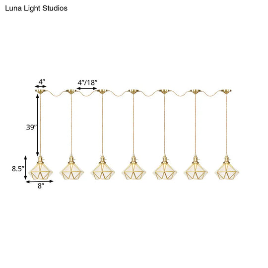 Gold Series Diamond Multi-Light Pendant With Clear Water Glass Traditional 3/5/7-Light Suspension