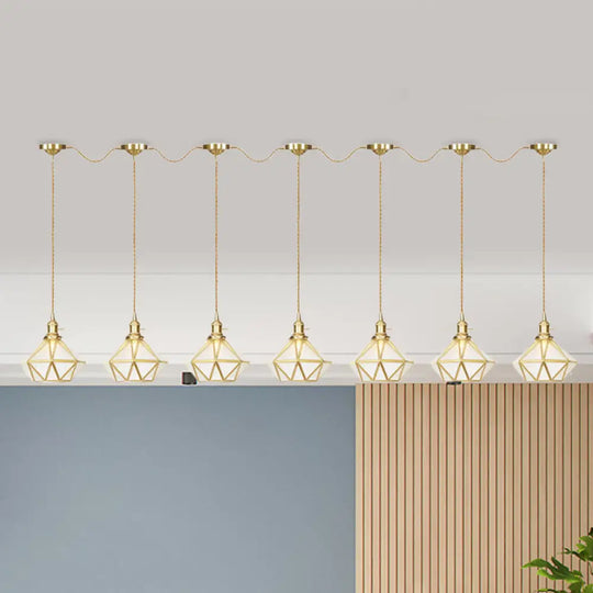 Gold Series Diamond Multi-Light Pendant With Clear Water Glass Traditional 3/5/7-Light Suspension