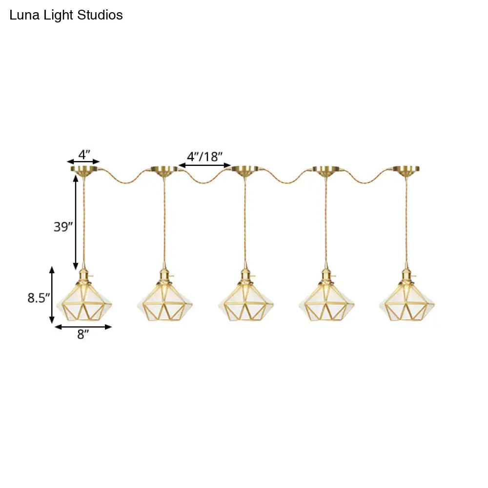 Gold Series Diamond Multi-Light Pendant With Clear Water Glass Traditional 3/5/7-Light Suspension