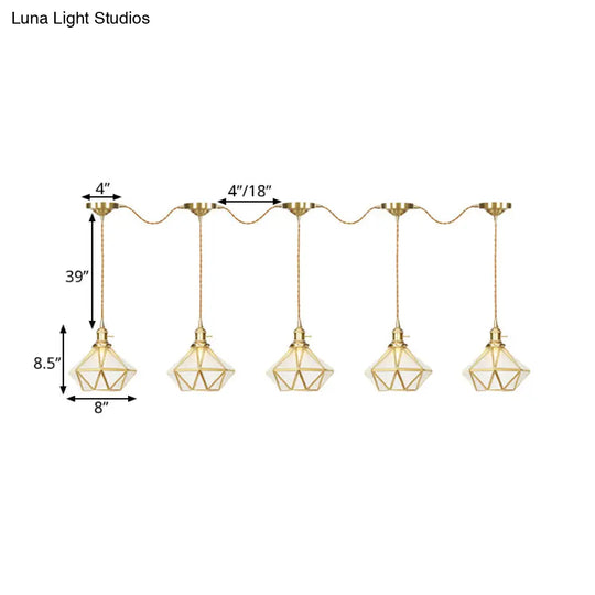 Gold Series Diamond Multi-Light Pendant With Clear Water Glass Traditional 3/5/7-Light Suspension