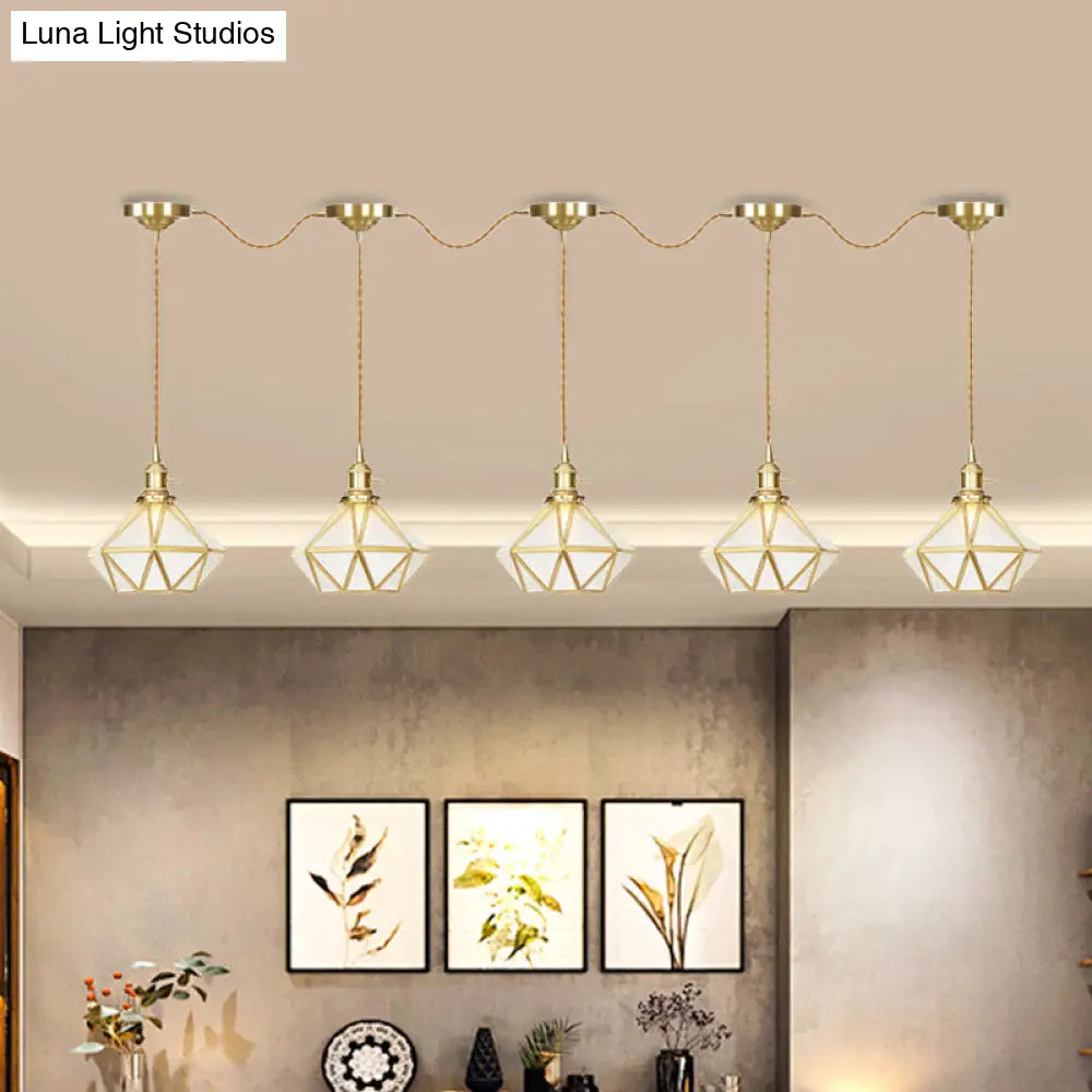 Gold Series Diamond Multi-Light Pendant With Clear Water Glass Traditional 3/5/7-Light Suspension