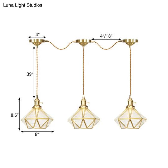 Gold Series Diamond Multi-Light Pendant With Clear Water Glass Traditional 3/5/7-Light Suspension