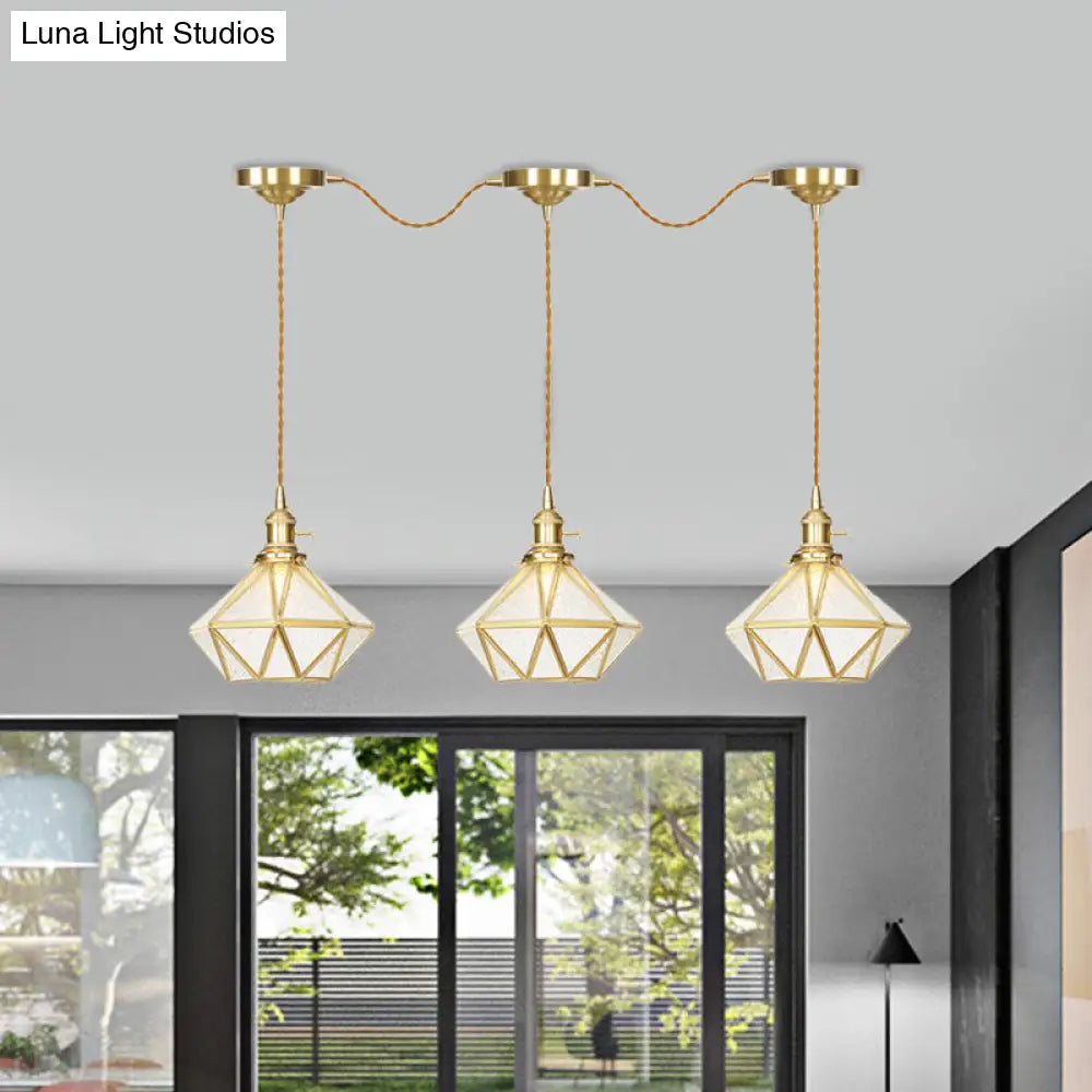 Gold Series Diamond Multi-Light Pendant With Clear Water Glass Traditional 3/5/7-Light Suspension