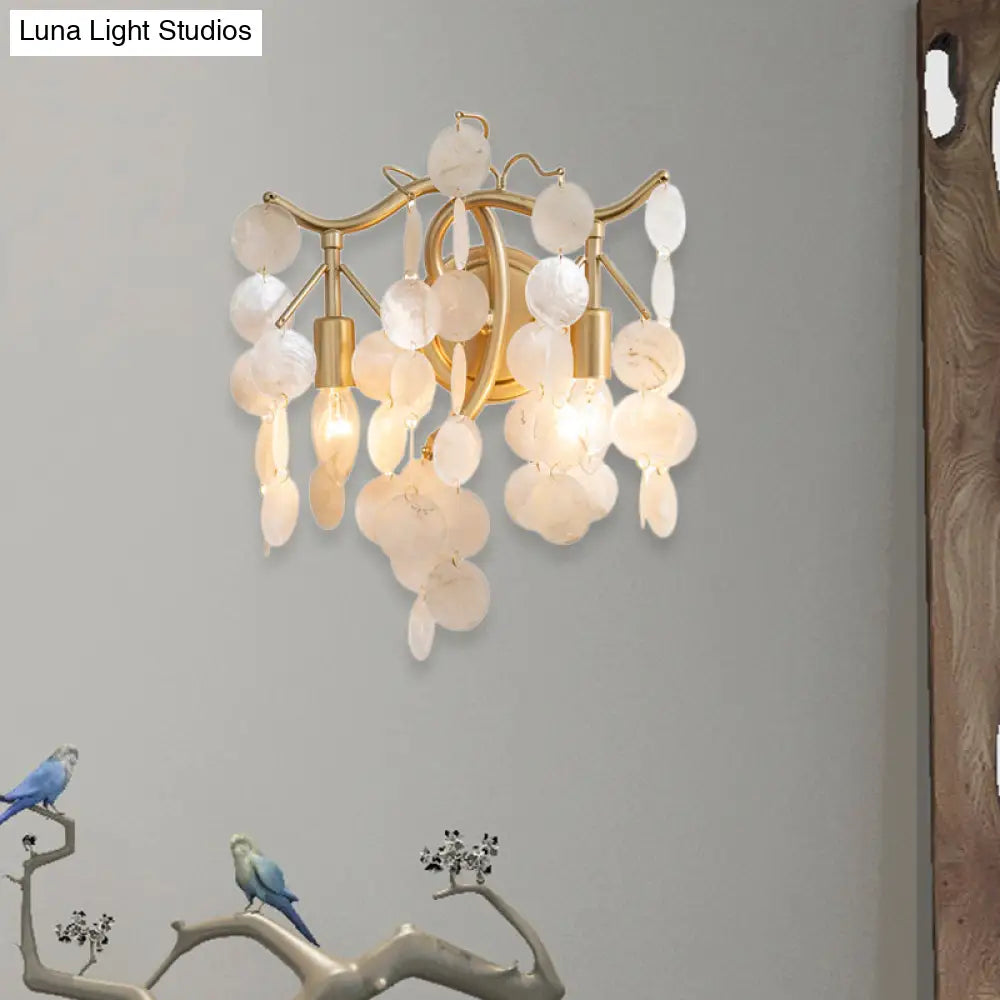 Gold Shell Wall Sconce Light With Exposed Bulbs - Contemporary Living Room Lighting