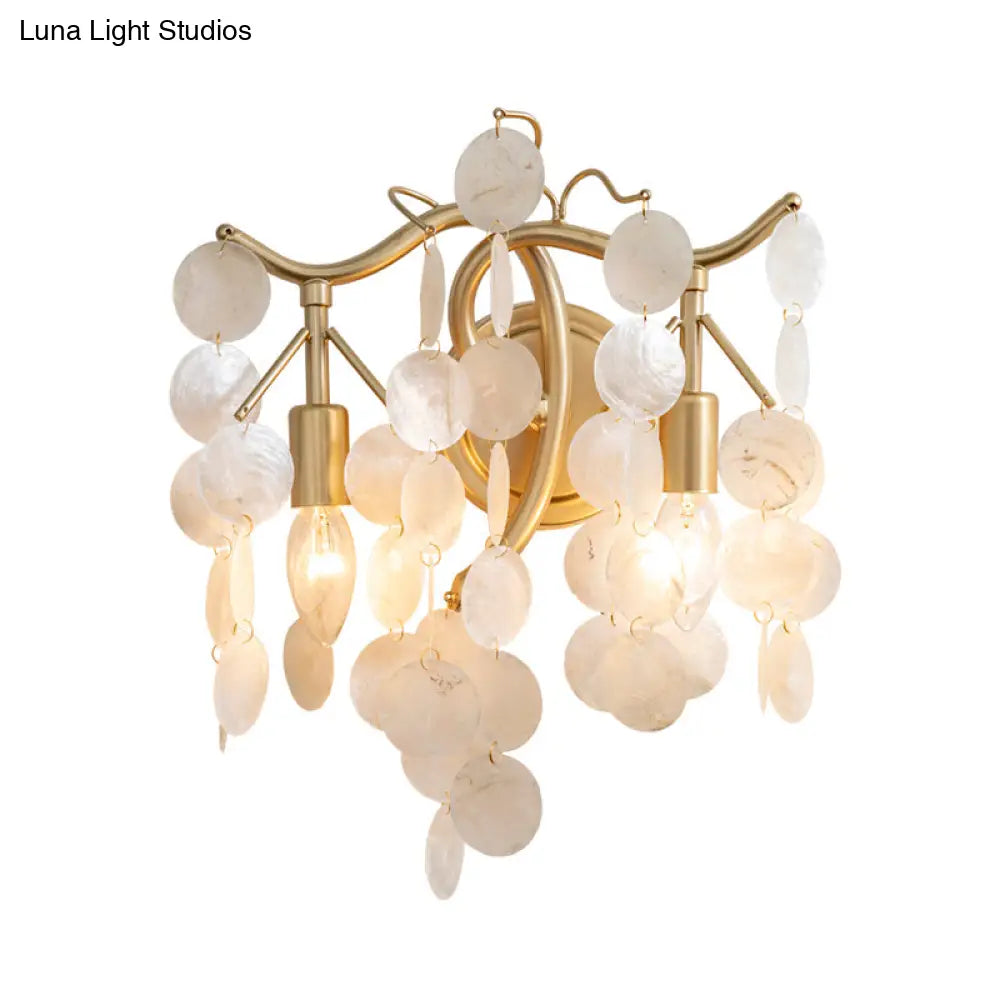 Gold Shell Wall Sconce Light With Exposed Bulbs - Contemporary Living Room Lighting