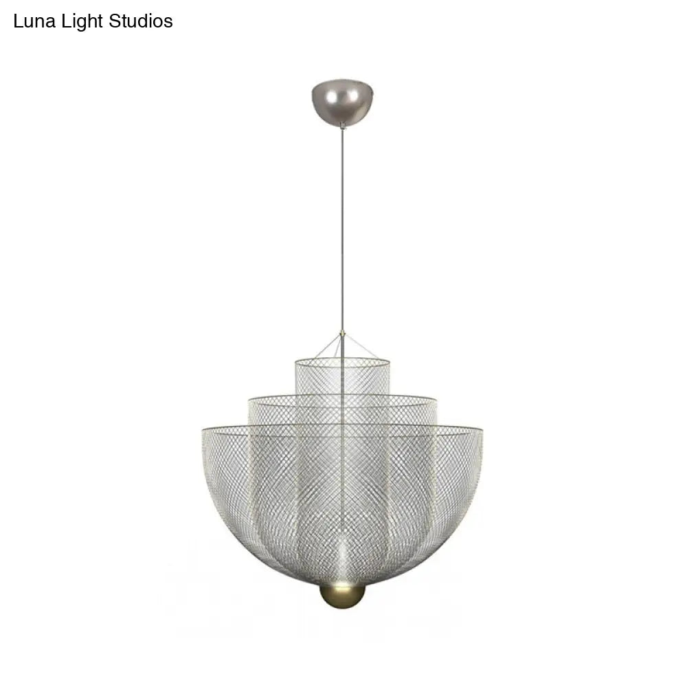 Gold/Silver Wire Mesh Chandelier Pendant Light With Led | Modern Hanging Bowl Design