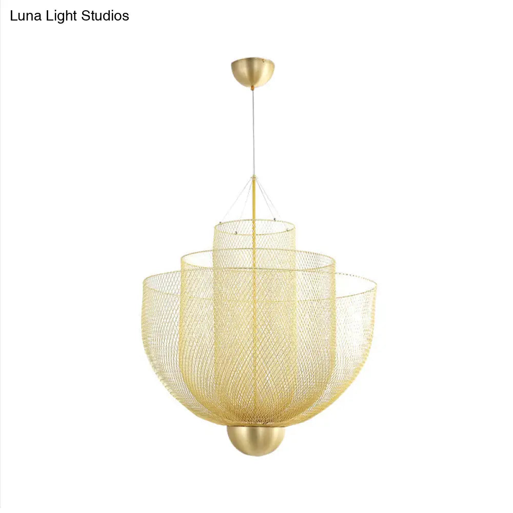 Gold/Silver Wire Mesh Chandelier Pendant Light With Led | Modern Hanging Bowl Design