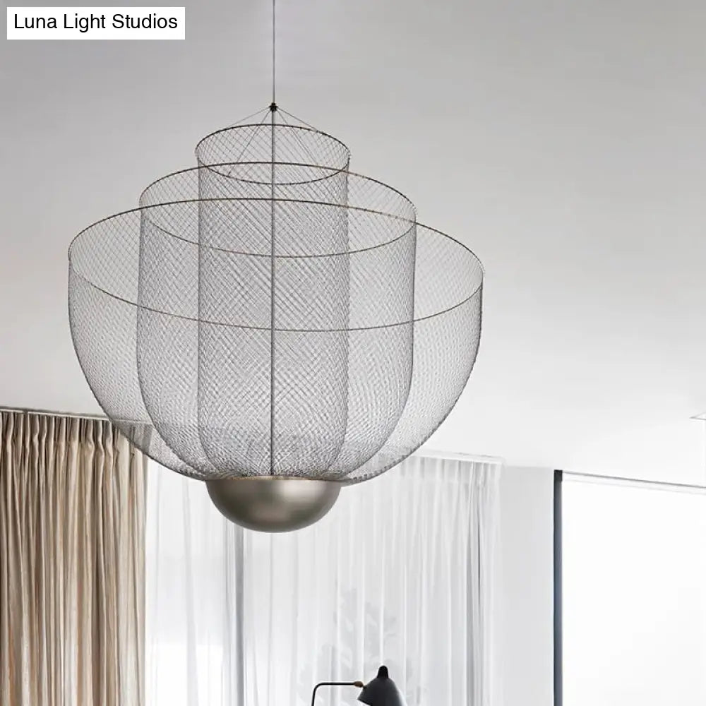 Gold/Silver Wire Mesh Chandelier Pendant Light With Led | Modern Hanging Bowl Design