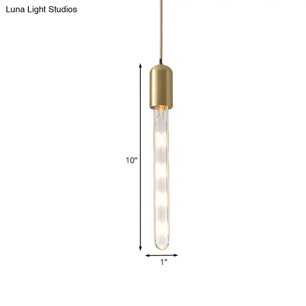 Gold Slim Tube Pendant - Modern Clear Glass Hanging Lamp For Dining Table