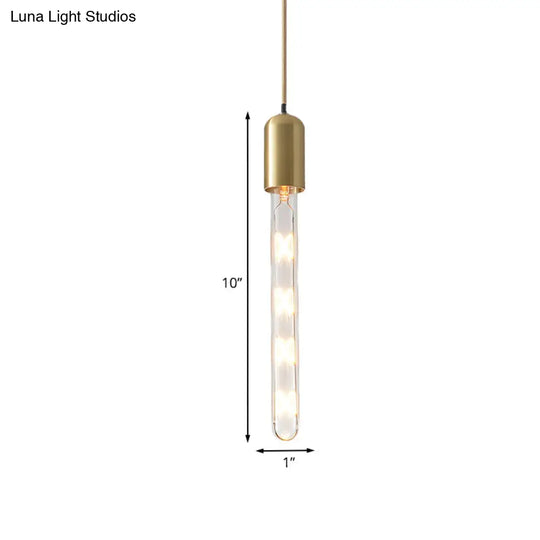 Gold Slim Tube Pendant - Modern Clear Glass Hanging Lamp For Dining Table