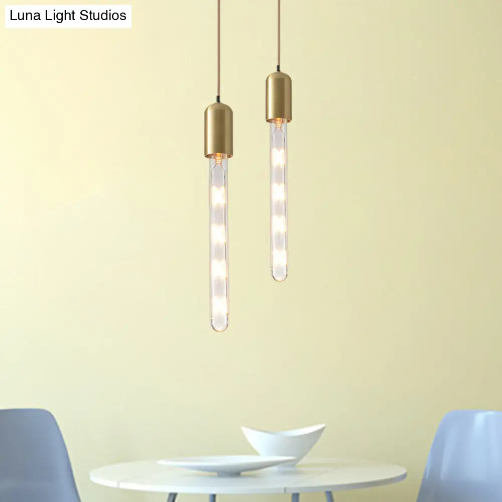 Modern Gold Tube Pendant Light With Clear Glass - Ideal For Dining Table