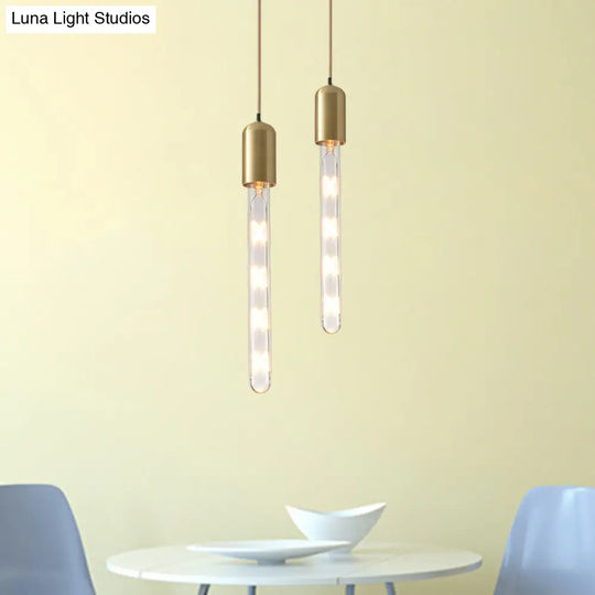 Modern Gold Tube Pendant Light With Clear Glass - Ideal For Dining Table