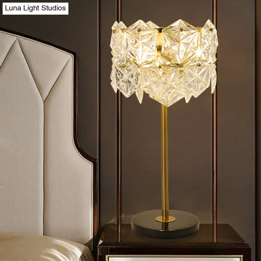 Gold Snowflake Table Lamp: Simplicity With 6 Bulbs & K9 Crystal Night Light For Bedroom