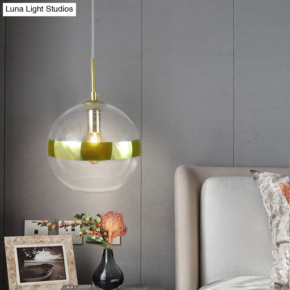 Modernist Gold Sphere Pendant Light With Clear Glass Shade - 1-Bulb Hanging Lamp