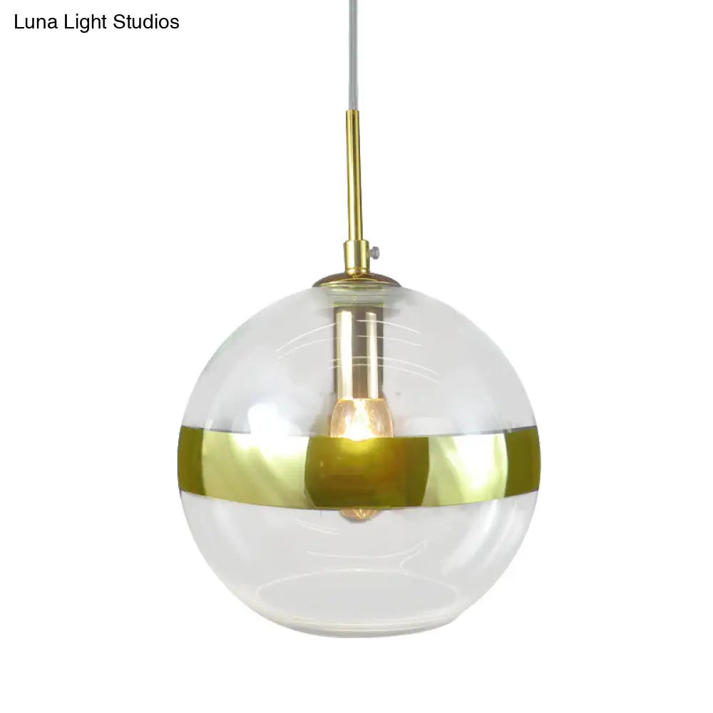 Modernist Gold Sphere Pendant Light With Clear Glass Shade - 1-Bulb Hanging Lamp