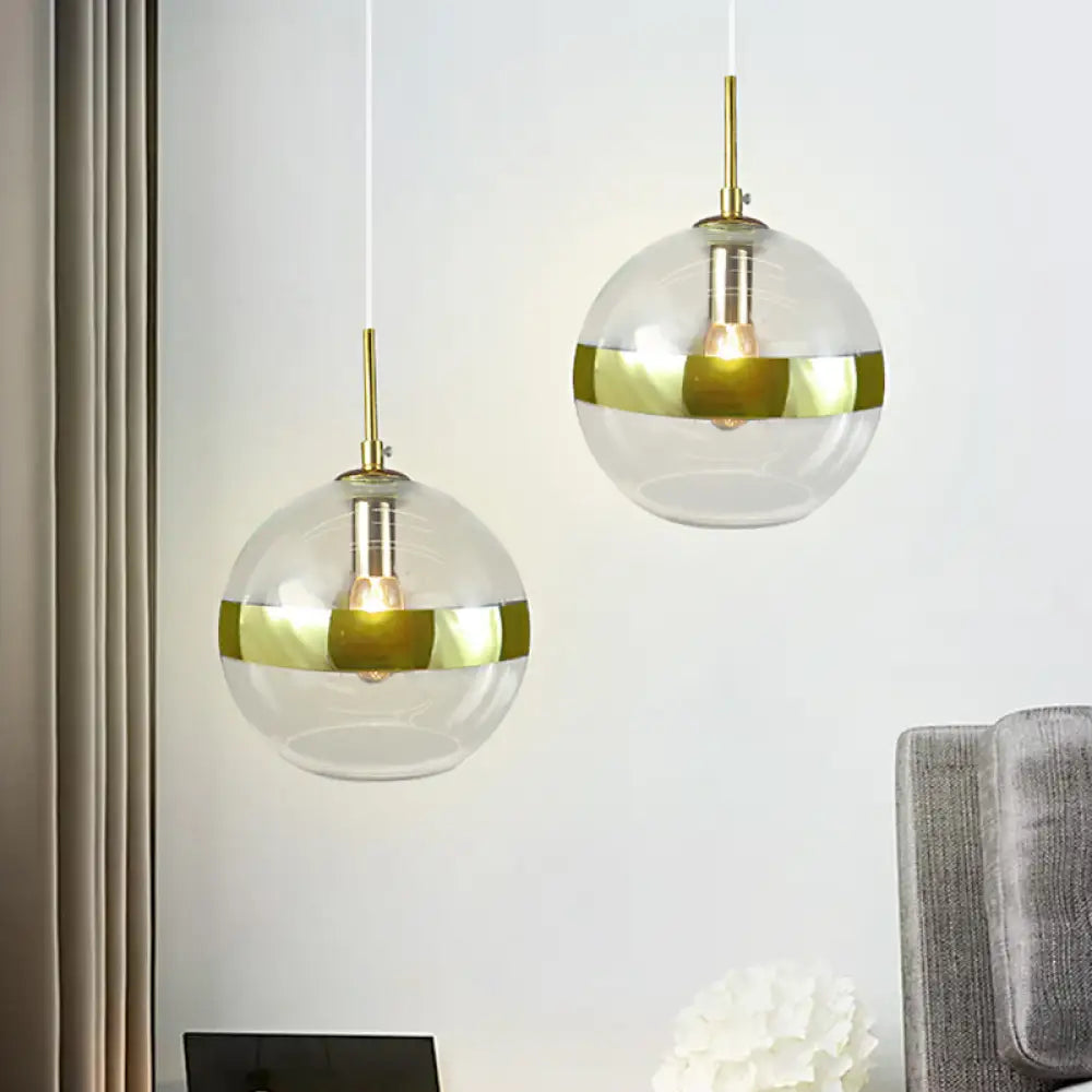 Gold Sphere Hanging Lamp With Clear Glass Shade - Modernist Ceiling Pendant Light