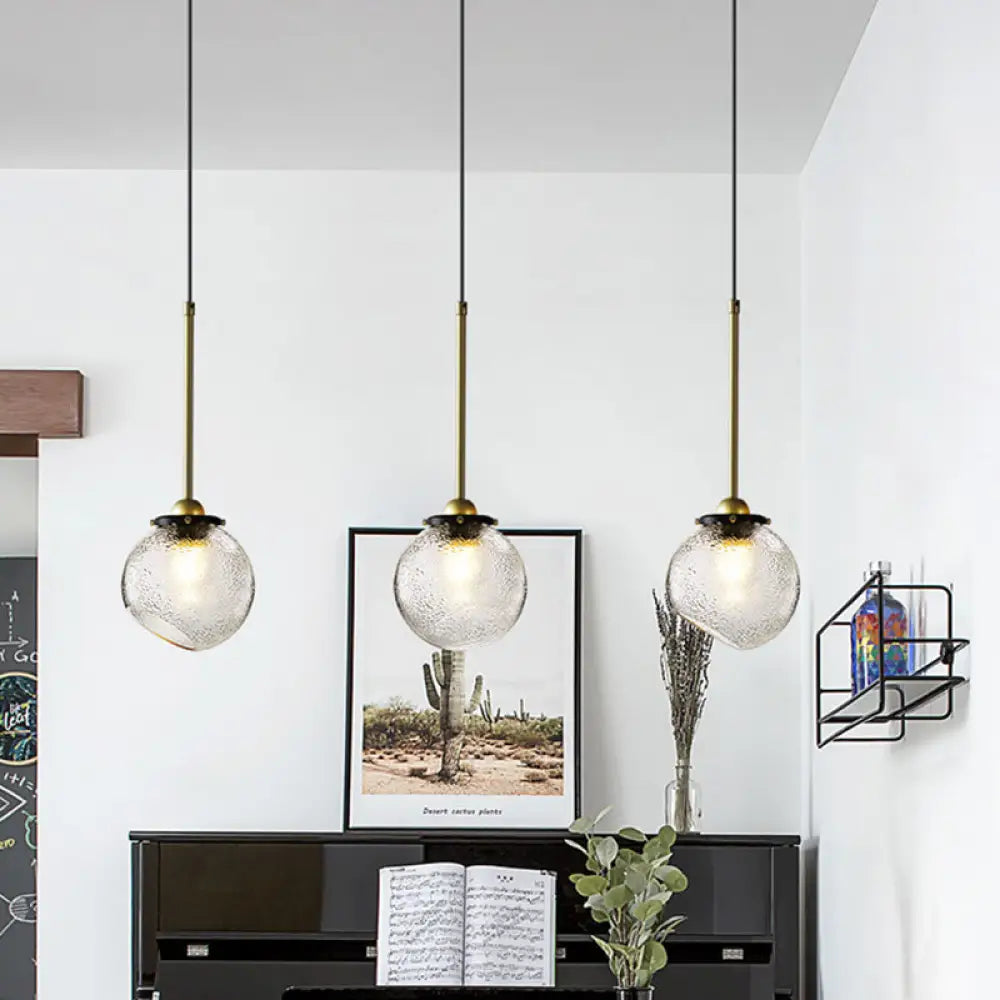 Gold Sphere Hanging Light With Water Glass Shade - Modern Ceiling Suspension Lamp