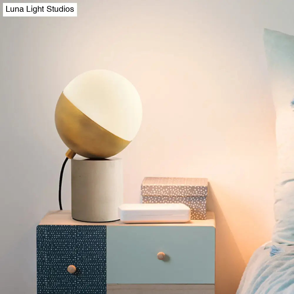 Gold Sphere Nightstand Lamp - Simple Cream Glass Table Light With Marble Base