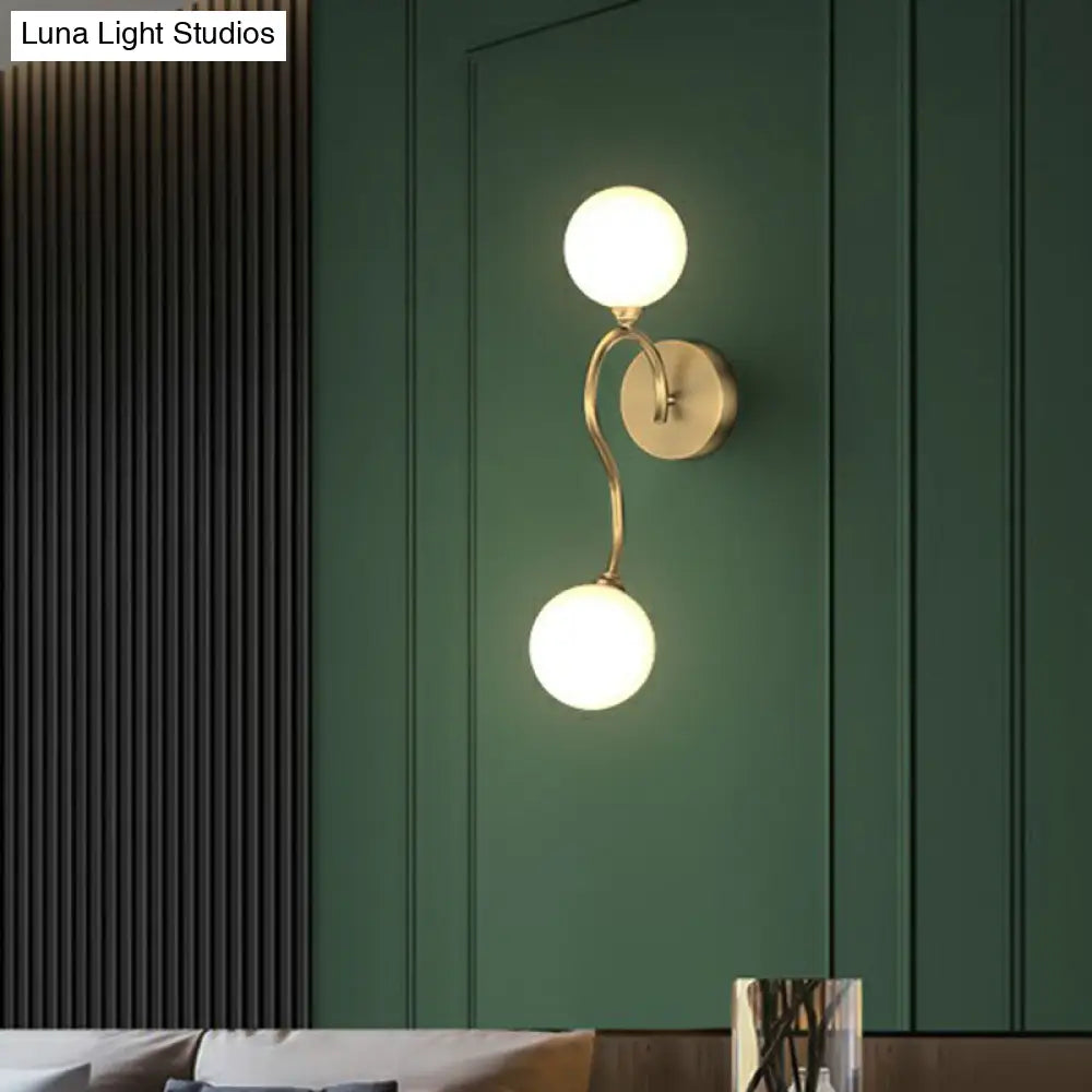 Gold Spherical Artistic Wall Light With Milky Glass Shade - Stylish Mounted Lighting Fixture