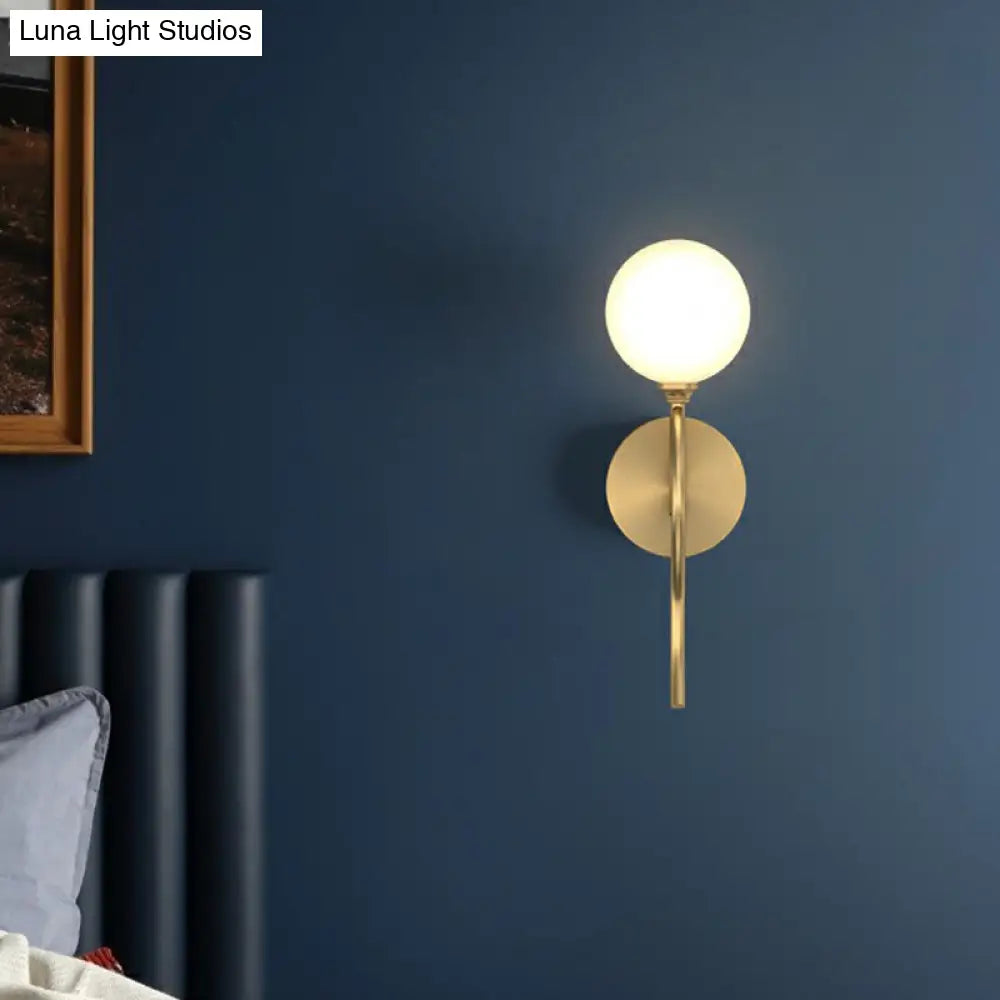 Gold Spherical Artistic Wall Light With Milky Glass Shade - Stylish Mounted Lighting Fixture