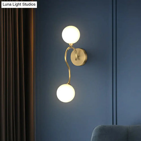 Gold Spherical Artistic Wall Light With Milky Glass Shade - Stylish Mounted Lighting Fixture