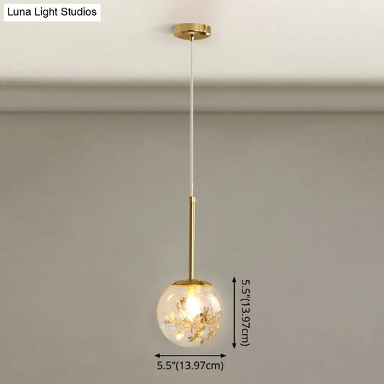 Modern Gold Spherical Glass Pendant Ceiling Light For Bedroom