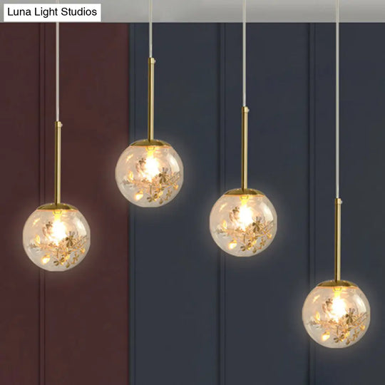 Modern Gold Spherical Glass Pendant Ceiling Light For Bedroom